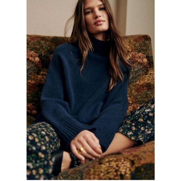 7. SEZANE Lauren Pull Over Marine Dark Blue Sweater Yak Wool NWT Medium - Picture 1 of 5